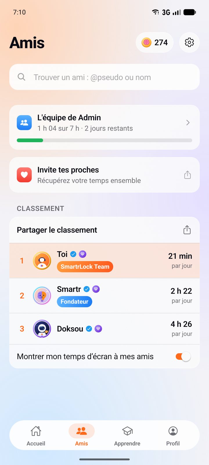 Classement entre amis